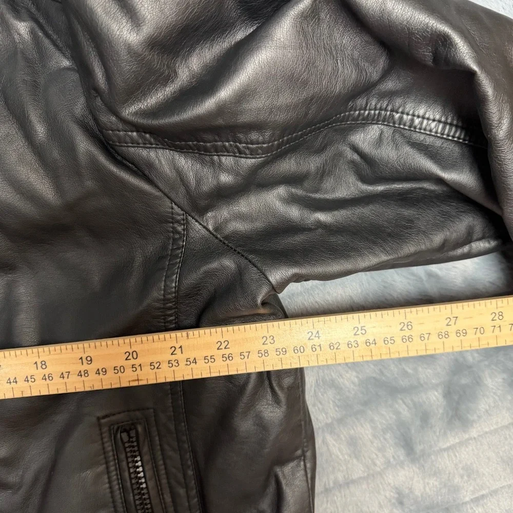Calvin Klein Mens Faux Leather Hooded Moto Jacket Black Large 6653
